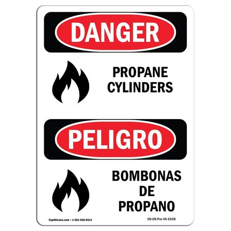 SIGNMISSION Safety Sign, OSHA Danger, 18" Height, Aluminum, Propane Cylinders With Symbol, Spanish OS-DS-A-1218-VS-1538